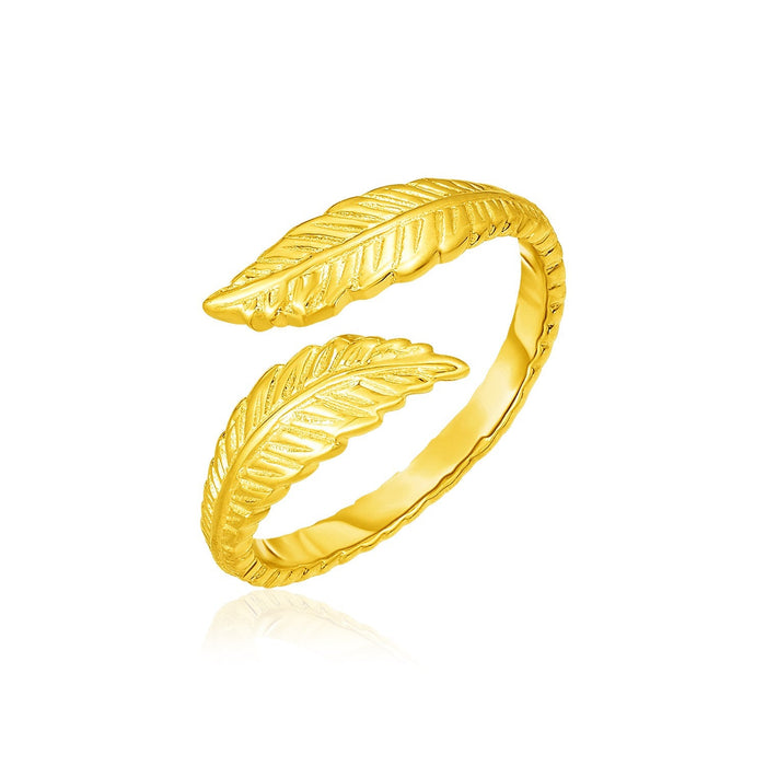 14k Yellow Gold Bypass Style Toe Ring with Leaves by Avera Group