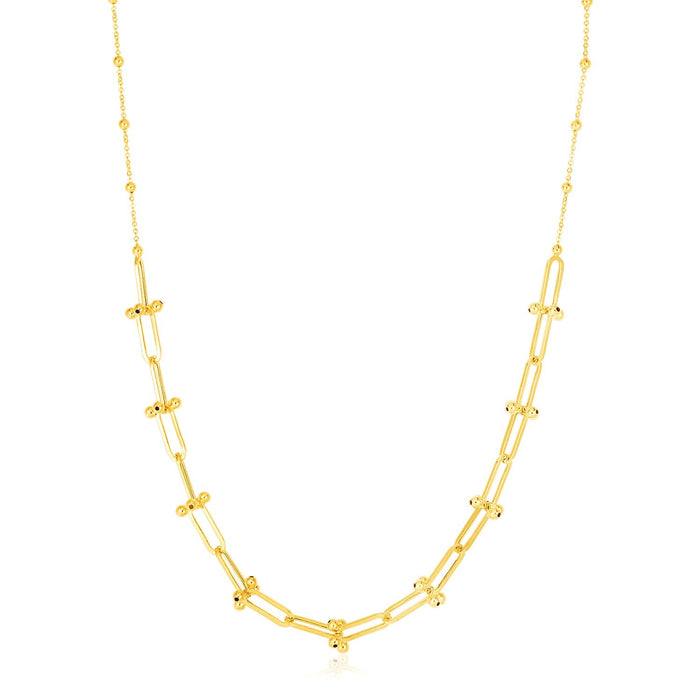 14k Yellow Gold Beaded U Link Chain Necklace by Avera Group