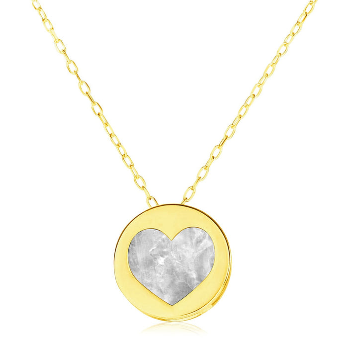 14k Yellow Gold Necklace with Heart in Mother of Pearl by Avera Group