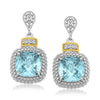 18k Yellow Gold & Sterling Silver Sky Blue Topaz & Diamond Earrings (.05cttw)