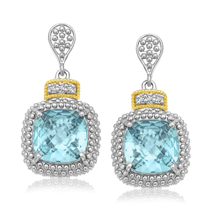 18k Yellow Gold & Sterling Silver Sky Blue Topaz & Diamond Earrings (.05cttw) by Avera Group