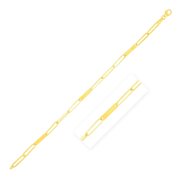 14k Yellow Gold 7 inch Alternating Paperclip Chain Link and Gold Bar Bracelet by Avera Group