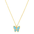 14k Yellow Gold High Polish Butterfly Turquoise Paste Necklace by Avera Group