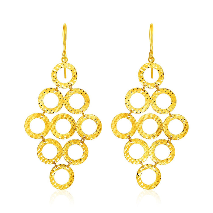 14k Yellow Gold Earrings with Textured Open Circle Motifs by Avera Group