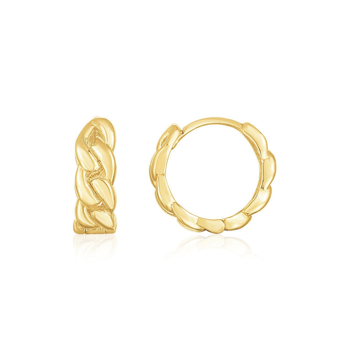 14K Yellow Gold Thick Curb Chain Huggie Hoop Earrings(4.2x12.4mm) by Avera Group