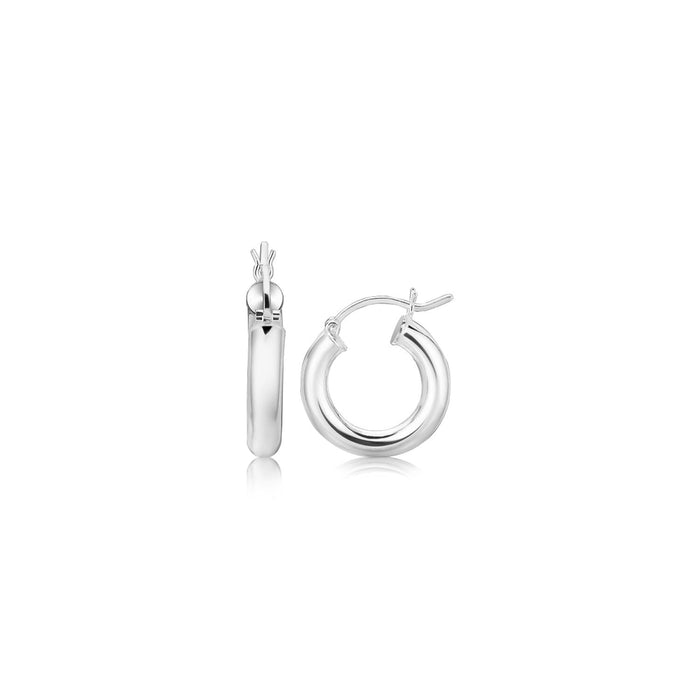 Sterling Silver Thick Polished Hoop Earrings with Rhodium Plating (15mm) by Avera Group