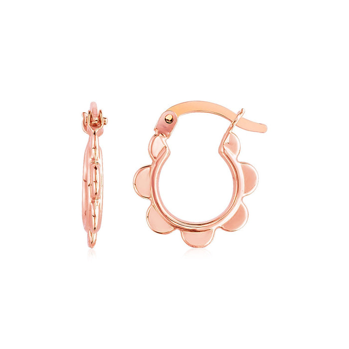 14k Rose Gold Scalloped Hoop Earrings by Avera Group