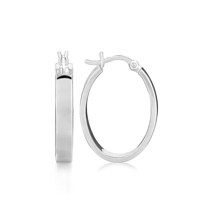 Sterling Silver Flat Style Oval Hoop Earrings with Rhodium Plating by Avera Group