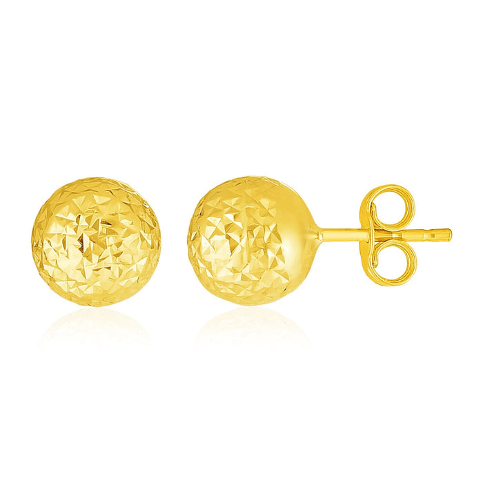 14 k Yellow Gold Ball Earring with Crystal Cut Texture by Avera Group