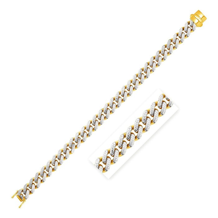 14k Two Tone Gold 8 1/4 inch Curb Chain Bracelet with White Pave (9.50 mm) by Avera Group