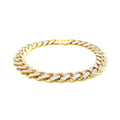 14k Two Tone Gold 8 1/4 inch Curb Chain Bracelet with White Pave (9.50 mm) by Avera Group