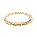 14k Two Tone Gold 8 1/4 inch Curb Chain Bracelet with White Pave (9.50 mm) by Avera Group