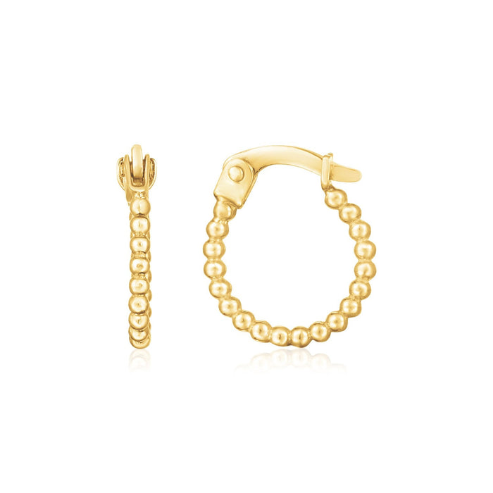 14K Yellow Gold Bead Hinged Hoop Earrings by Avera Group