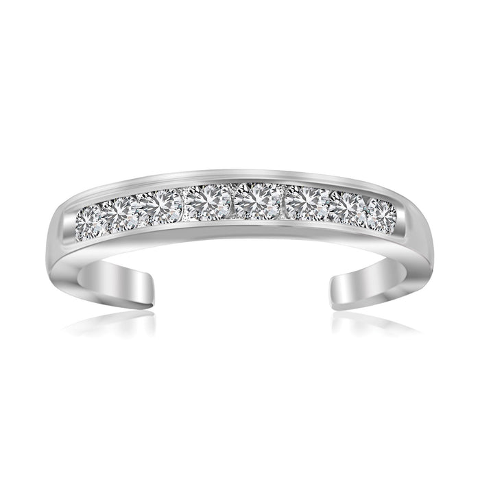 Sterling Silver Rhodium Finished Toe Ring with White Tone Cubic Zirconia Accents by Avera Group