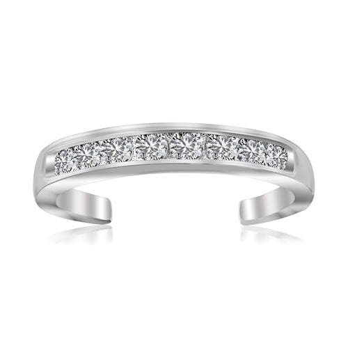 Sterling Silver Rhodium Finished Toe Ring with White Tone Cubic Zirconia Accents by Avera Group