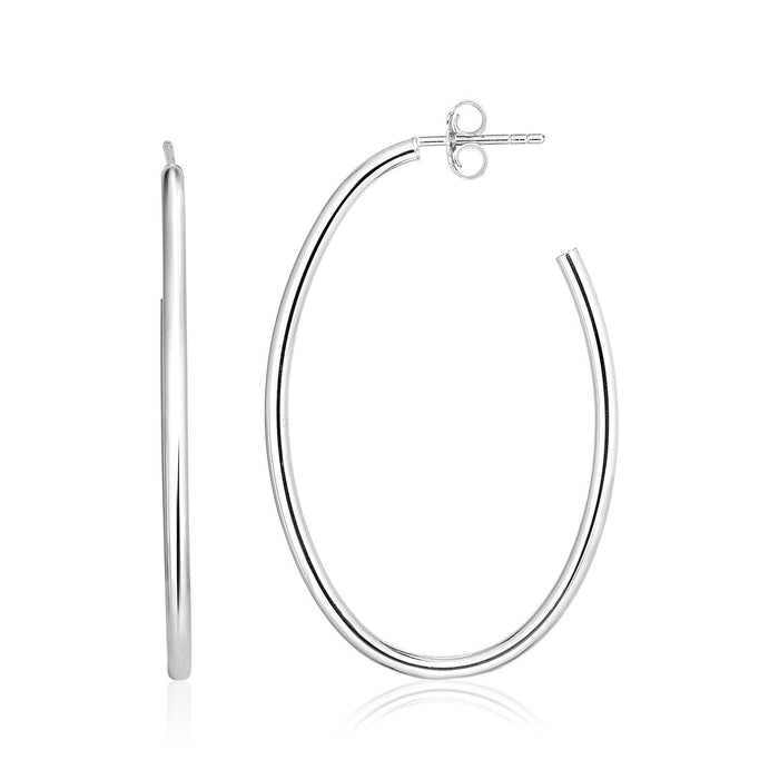 Sterling Silver Polished Oval Hoop Earrings by Avera Group