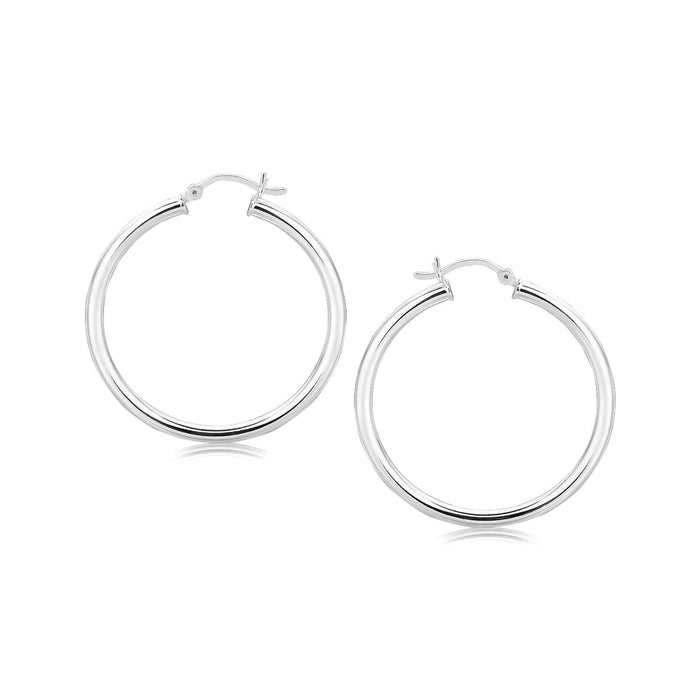 Sterling Silver Rhodium Plated Polished Motif Hoop Earrings (35mm) by Avera Group