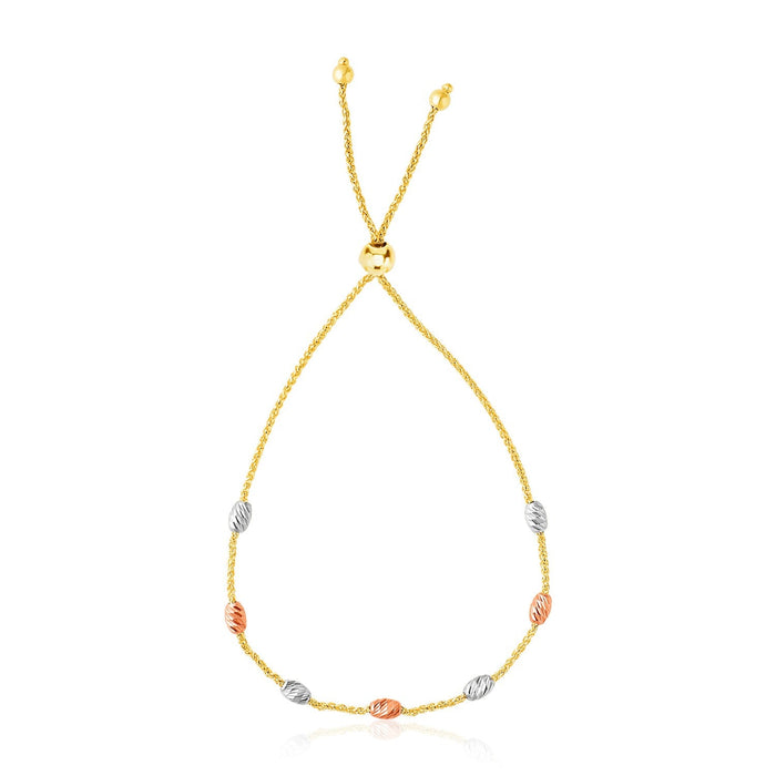 14k Tri-Color Gold Textured Oval Station Lariat Style Bracelet by Avera Group