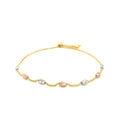 14k Tri-Color Gold Textured Oval Station Lariat Style Bracelet by Avera Group