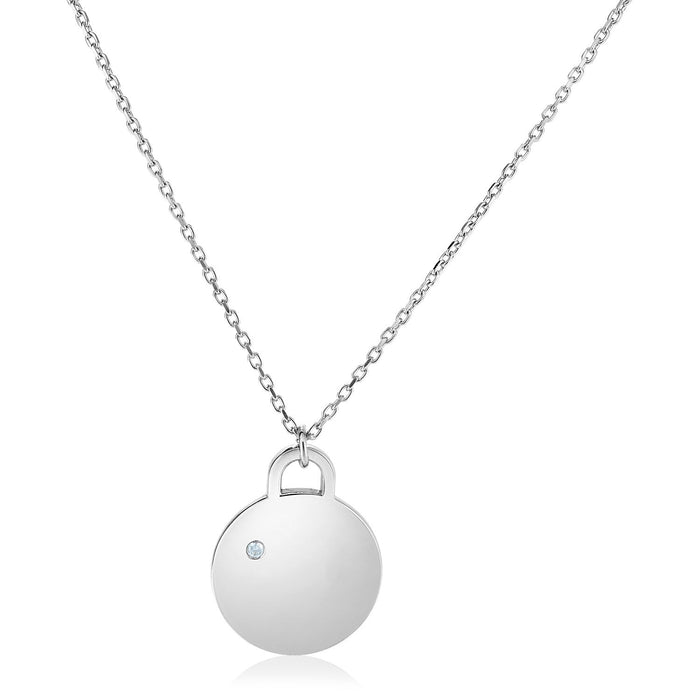 Sterling Silver 18 inch Necklace with Polished Disc with Diamond by Avera Group