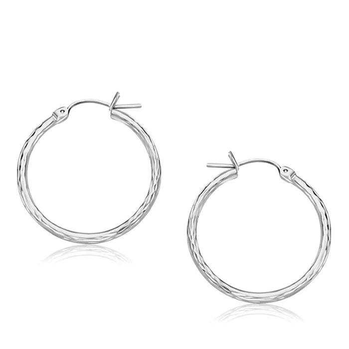 14k White Gold Diamond Cut Hoop Earrings (25mm Diameter) by Avera Group