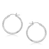 14k White Gold Diamond Cut Hoop Earrings  (2x25mm)