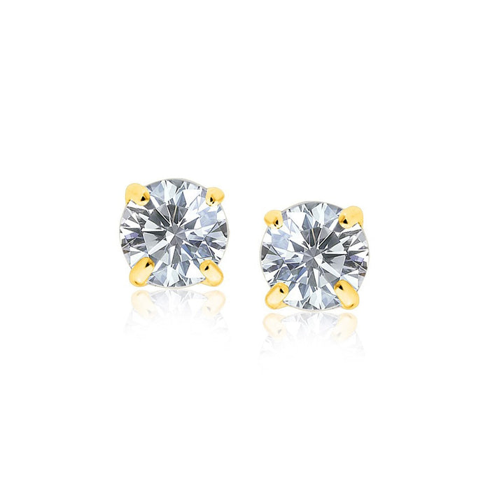 14k Yellow Gold Stud Earrings with White Hue Faceted Cubic Zirconia(7mm) by Avera Group