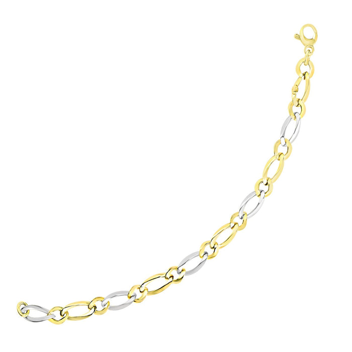 14k Two-Tone Gold Figaro Chain Bracelet with Long and Short Links (10.00 mm) by Avera Group
