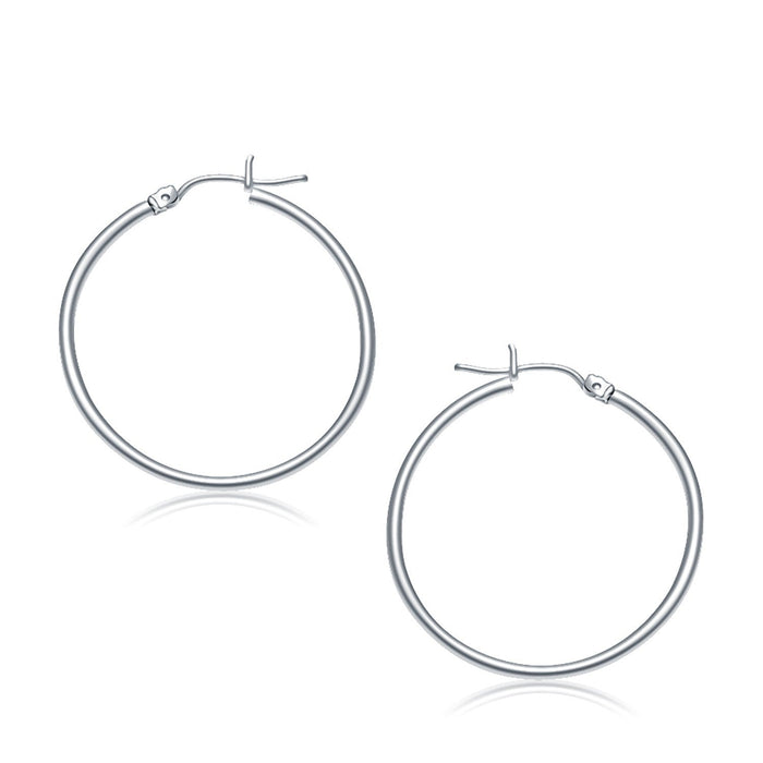 10k White Gold Polished Hoop Earrings (2x30 mm) by Avera Group