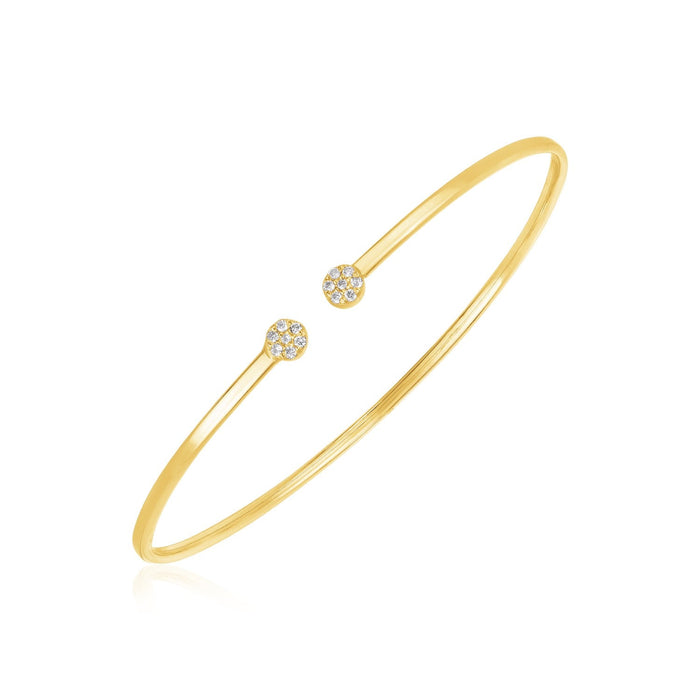 14k Yellow Gold High Polish Diamond Cluster Bangle (2mm) by Avera Group