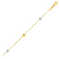 14k Two-Toned Yellow and White Gold Anklet with Textured Hearts by Avera Group
