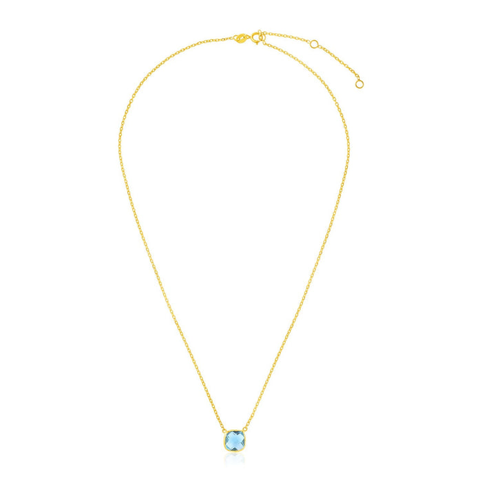 14k Yellow Gold 17 inch Necklace with Cushion Blue Topaz by Avera Group