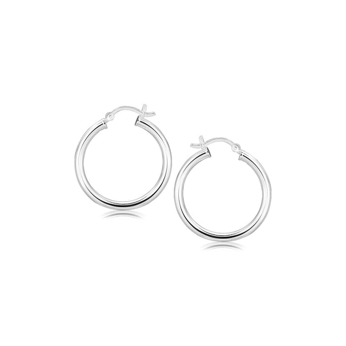 Sterling Silver Rhodium Plated Polished Look Hoop Earrings (25mm) by Avera Group