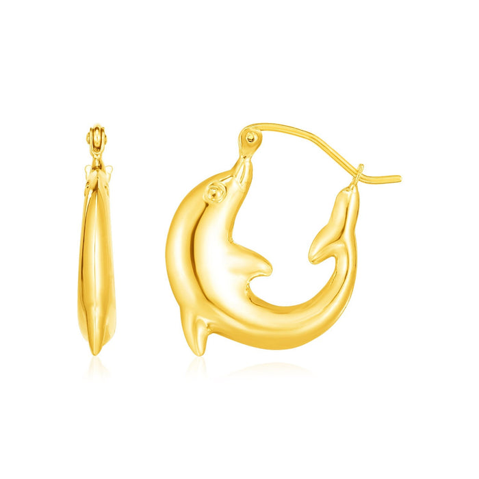 14K Yellow Gold Dolphin Hoop Earrings by Avera Group