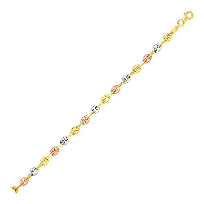 14k Tri Color Gold Mariner Link Bracelet (4.90 mm) by Avera Group