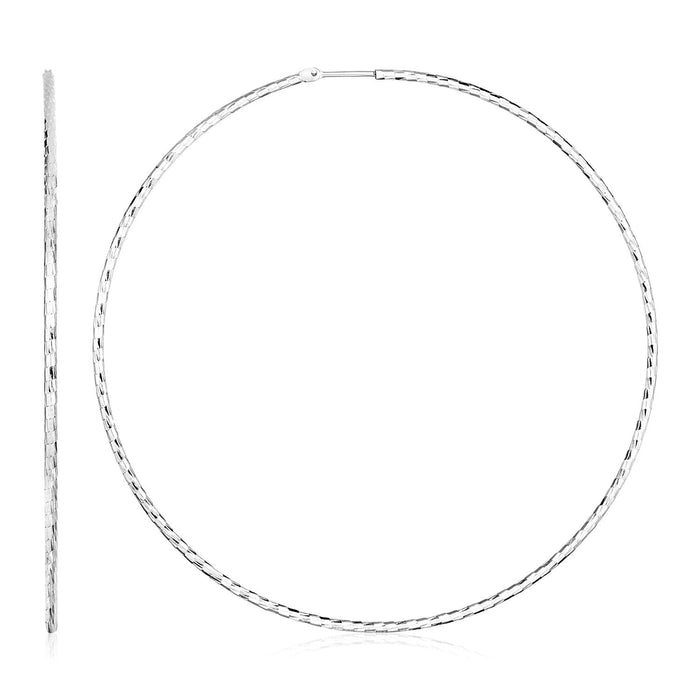 Sterling Silver Large Textured Round Hoop Earrings(1.6x70mm) by Avera Group