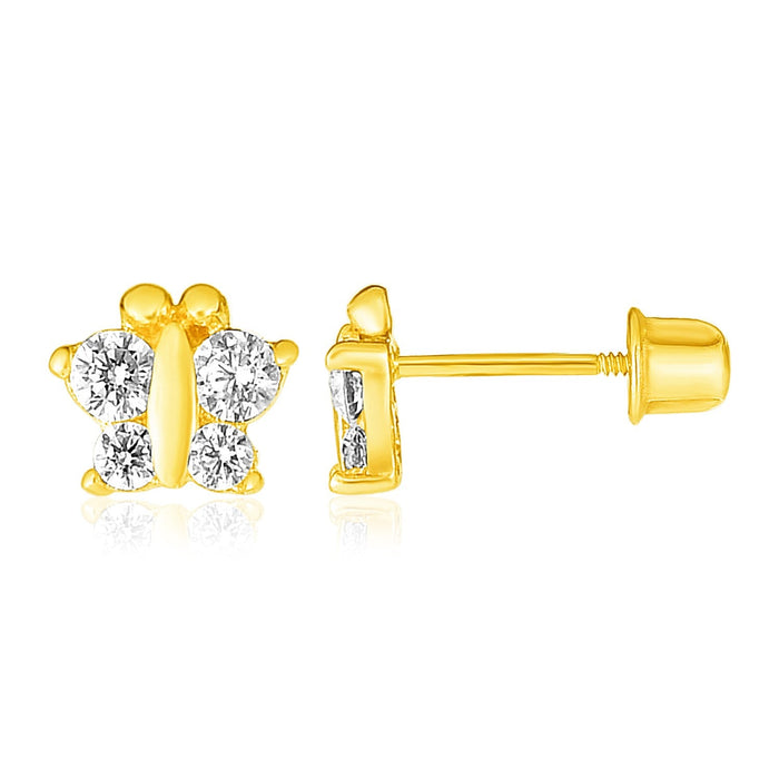 14k Yellow Gold Butterfly Childrens Earrings by Avera Group