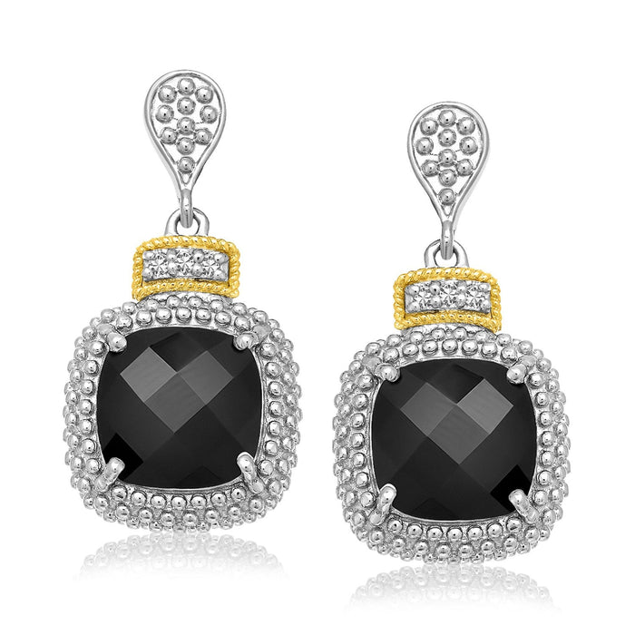 18k Yellow Gold & Sterling Silver Black Onyx & Diamond Earrings (.05cttw) by Avera Group