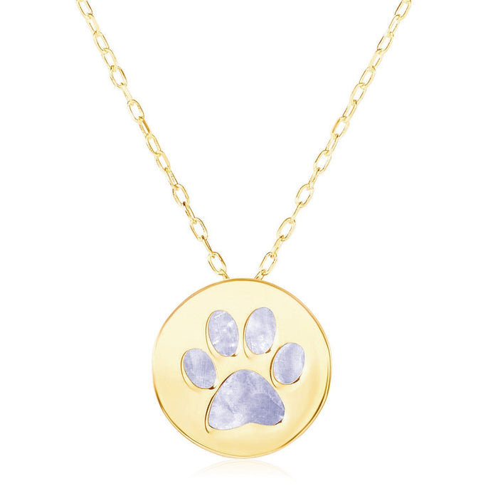 14k Yellow Gold Necklace with Dog Paw Print Symbol in Mother of Pearl by Avera Group