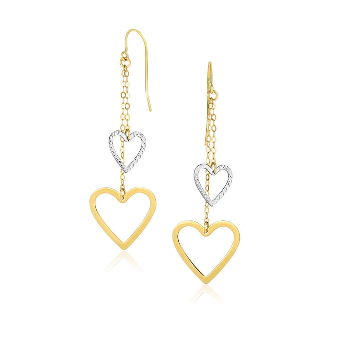 10k Two-Tone Gold Cutout Heart Chain Dangling Earrings by Avera Group