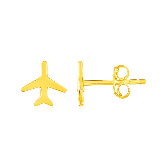 14K Yellow Gold Airplane Earrings by Avera Group