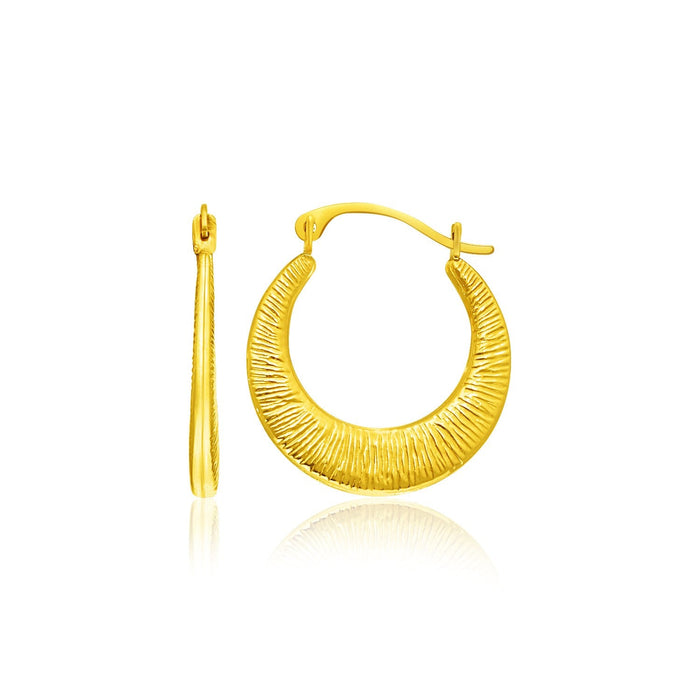 14k Yellow Gold Graduated Round Textured Hoop Earrings by Avera Group