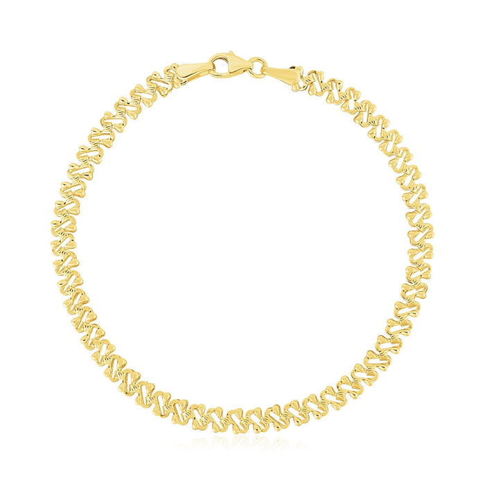 14k Yellow Gold High Polish Textured Fancy Chain Bracelet (4mm) by Avera Group