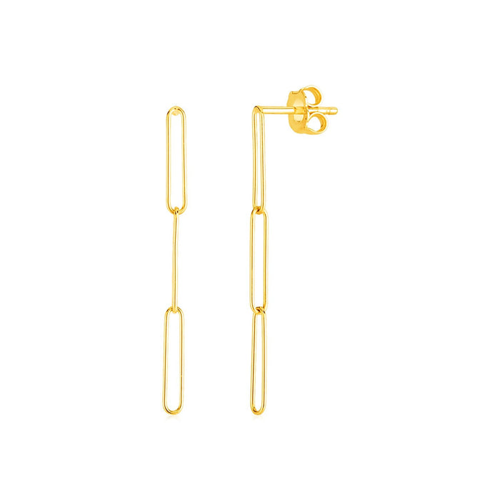 14k Yellow Gold Paperclip Chain Dangle Earrings by Avera Group