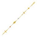 14k Tri Color Gold Bracelet with Crosses Cubes and Medallions by Bids.com