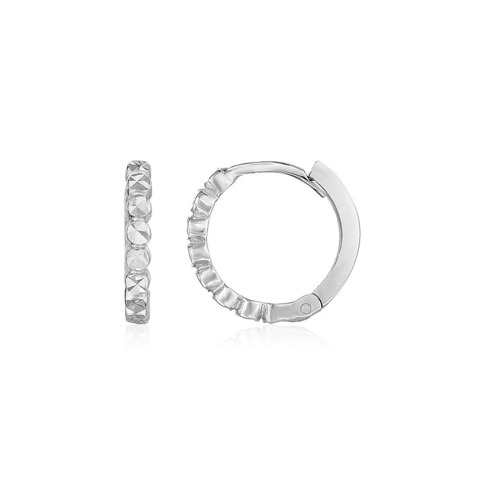 14k White Gold Petite Textured Round Hoop Earrings by Avera Group