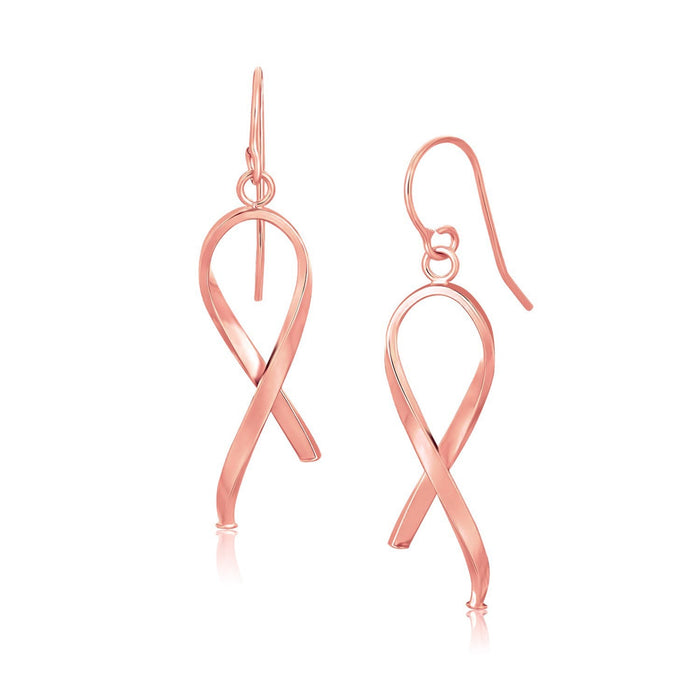 14k Rose Gold Polished Ribbon Style Drop Earrings by Avera Group