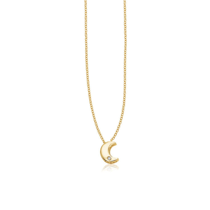 14k Yellow Gold Polished Moon Necklace with Diamond by Avera Group