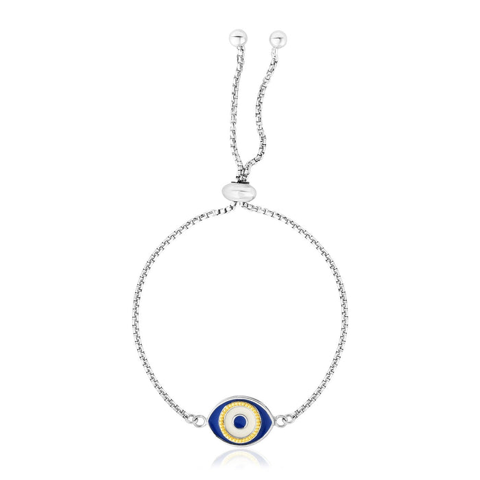 Sterling Silver Adjustable Two Toned Enameled Evil Eye Friendship Bracelet by Avera Group