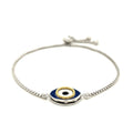 Sterling Silver Adjustable Two Toned Enameled Evil Eye Friendship Bracelet (1.00 mm) by Avera Group